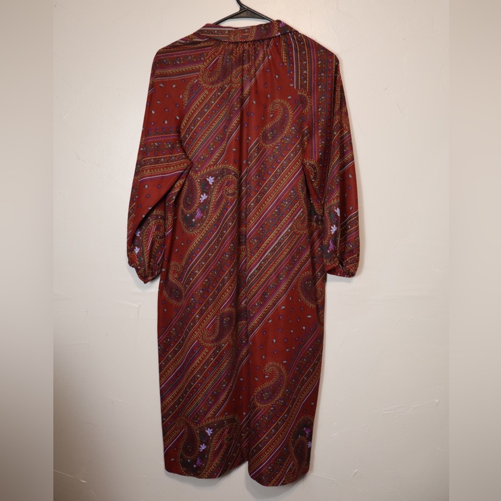 Vintage Maroon Paisley Semi Sheer Layering Button Down Collared Dress Size Large - Picture 3 of 5